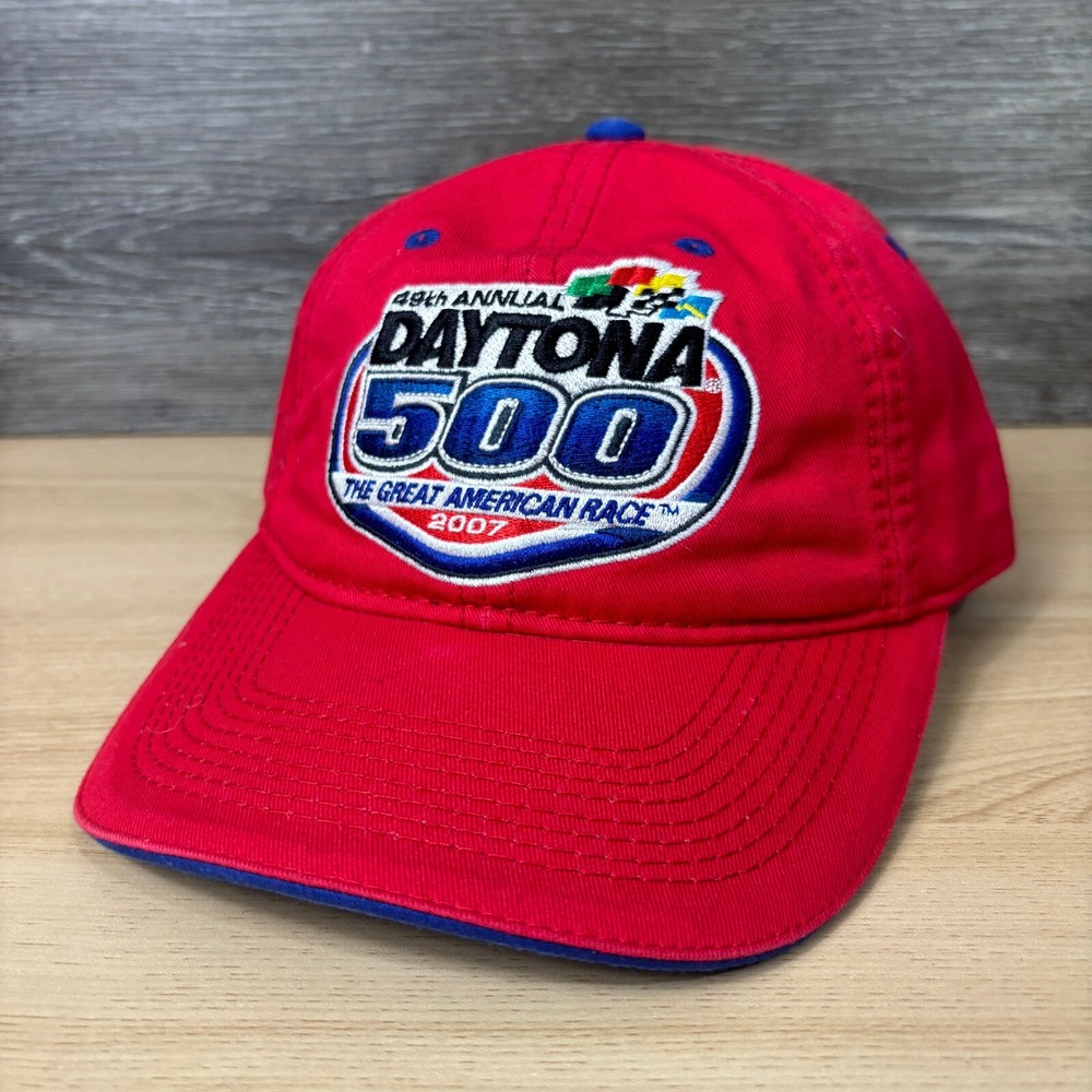 Vintage Nascar Hat Cap Strap Back Red Daytona 500 Racing‎ Race Car Adjustable